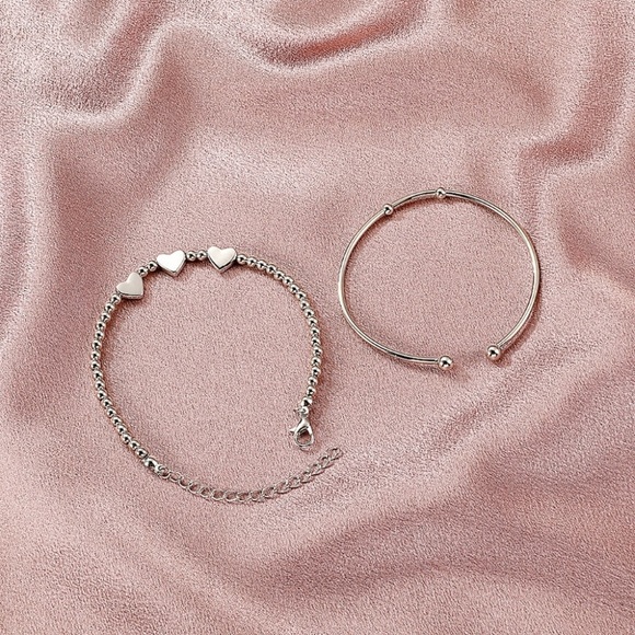 NEW Silver Triple Heart Bracelet & Cuff Set - Picture 4 of 8